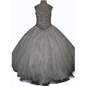 NEW LITTLE ROSIE girl's glitz long pageant dress in white